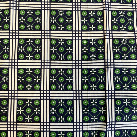 Fabric Navy Blue Green Flowers Check Mod Schwartz Liebman Textiles Vintage Retro - Picture 8 of 8